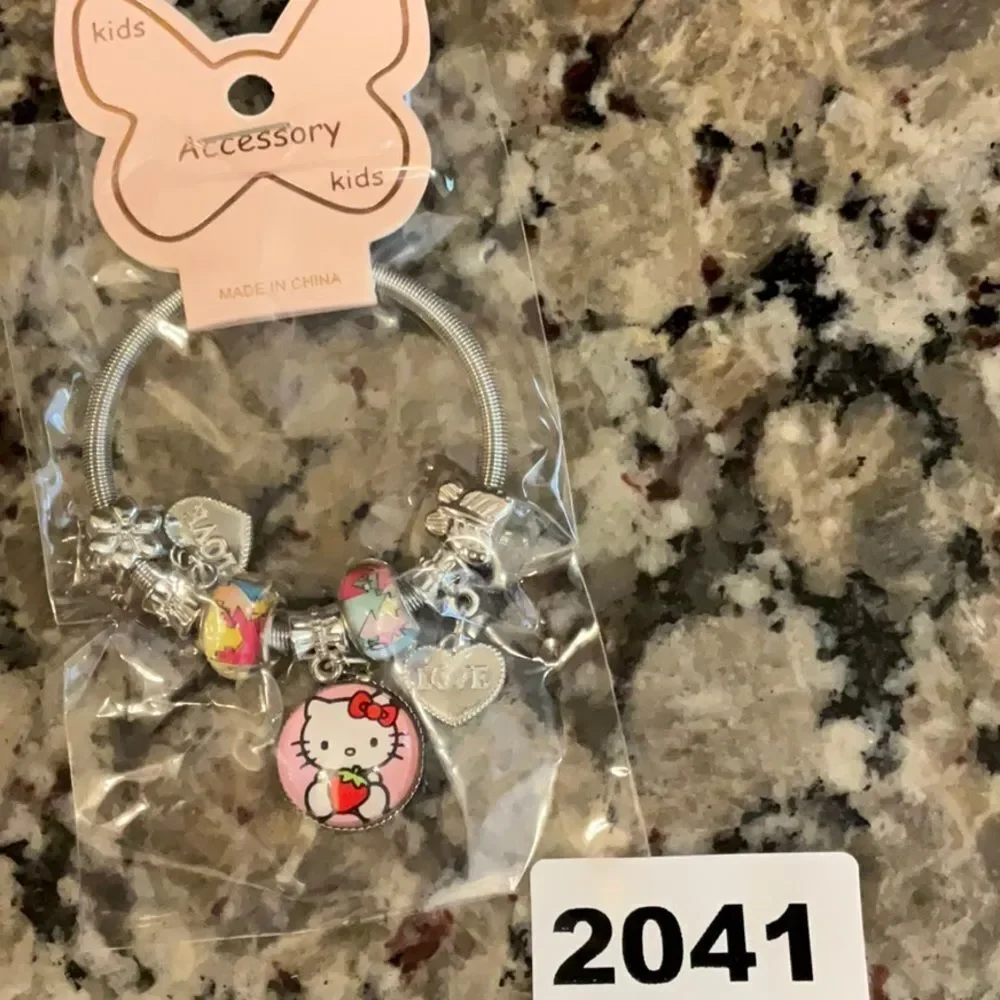 2041 Gold or Silver Tone Hello Kitty Kids Charm Bracelet